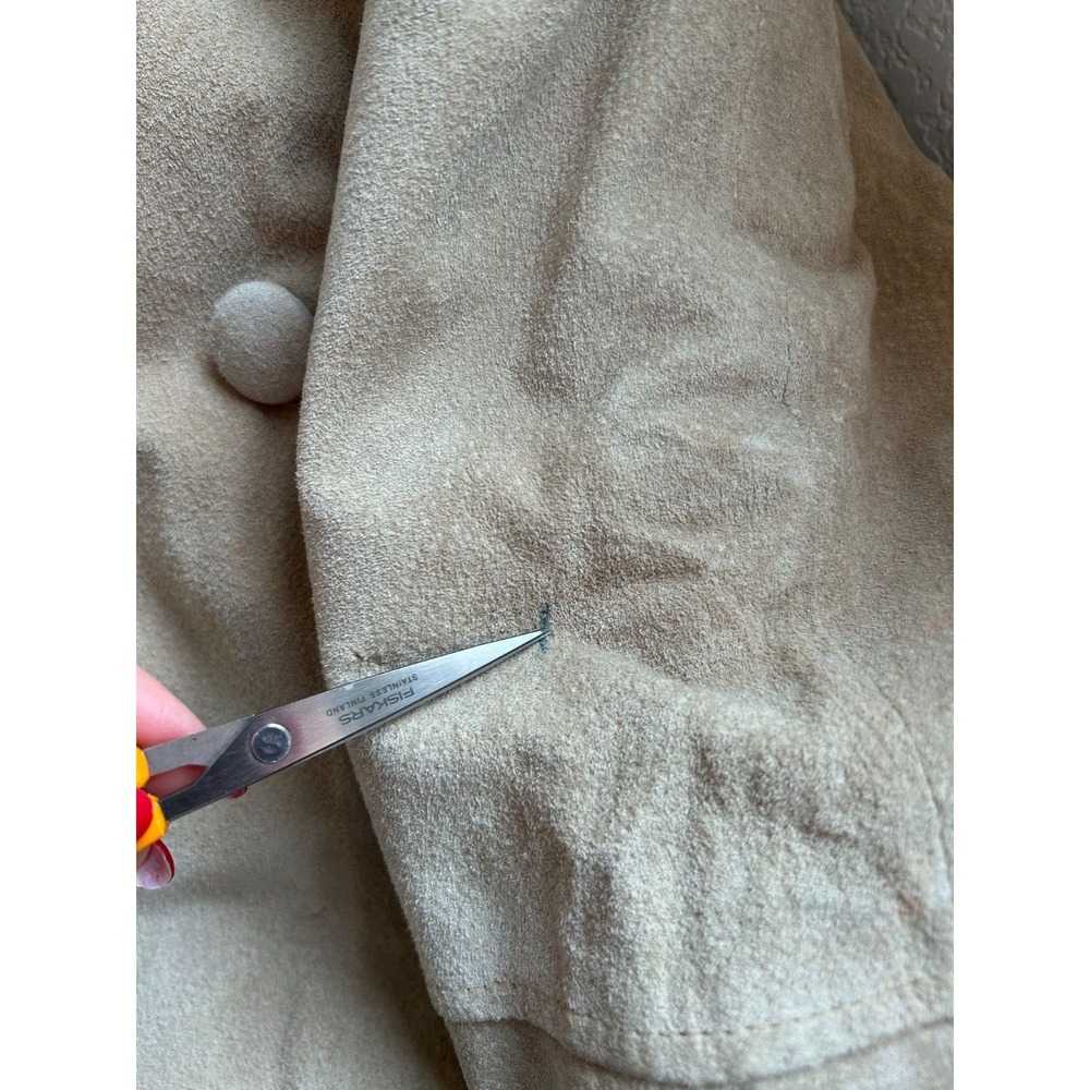Vintage Fitz Wright Leather Suede Faux Shearling Coat Shawl Collar Size Large - Picture 15 of 16